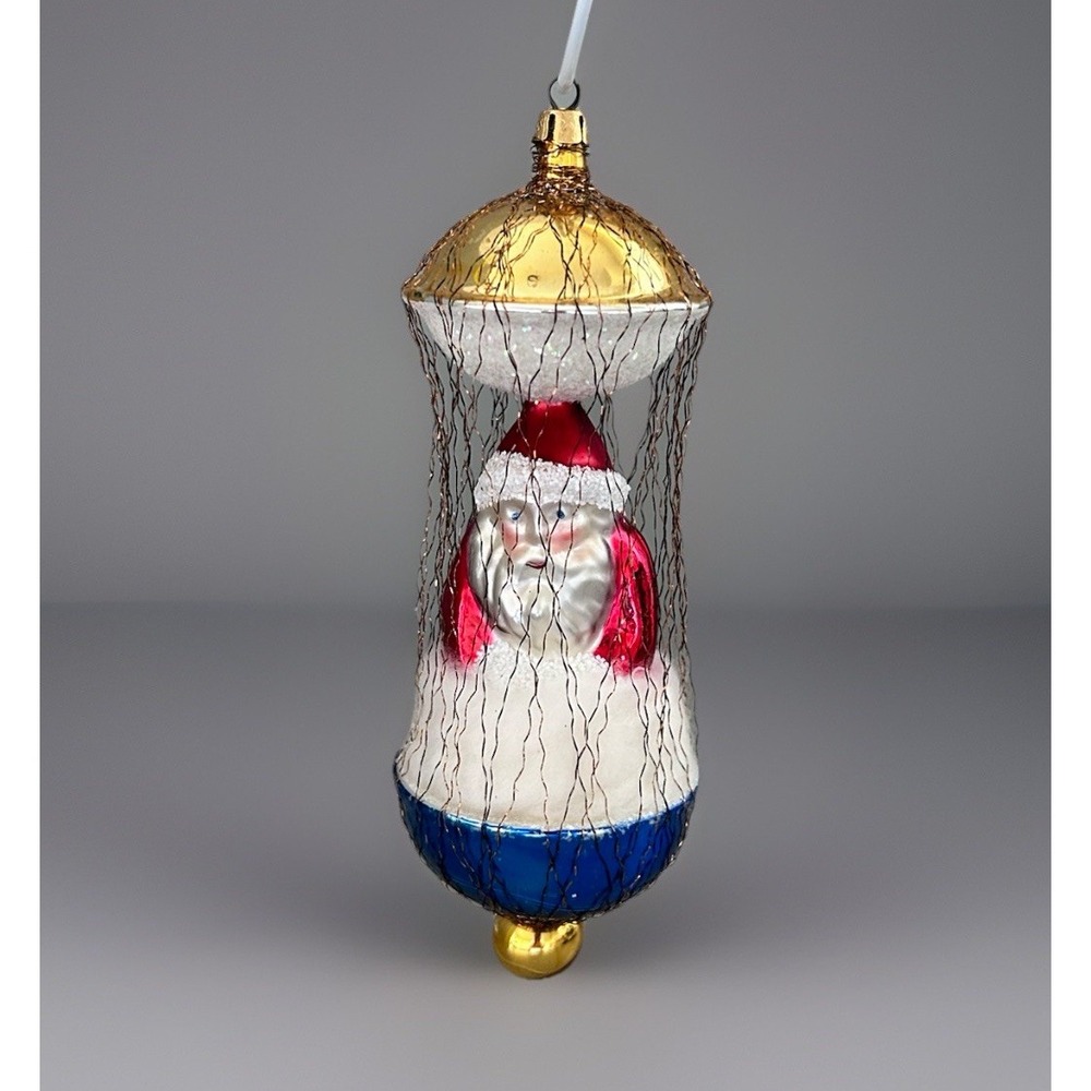 1990 Christopher Radko BALLOONING SANTA in Clouds Ornament Wire Wrapped Glass